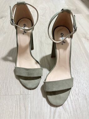 Qupid Olive Ankle-Strap Block Heel Sandals